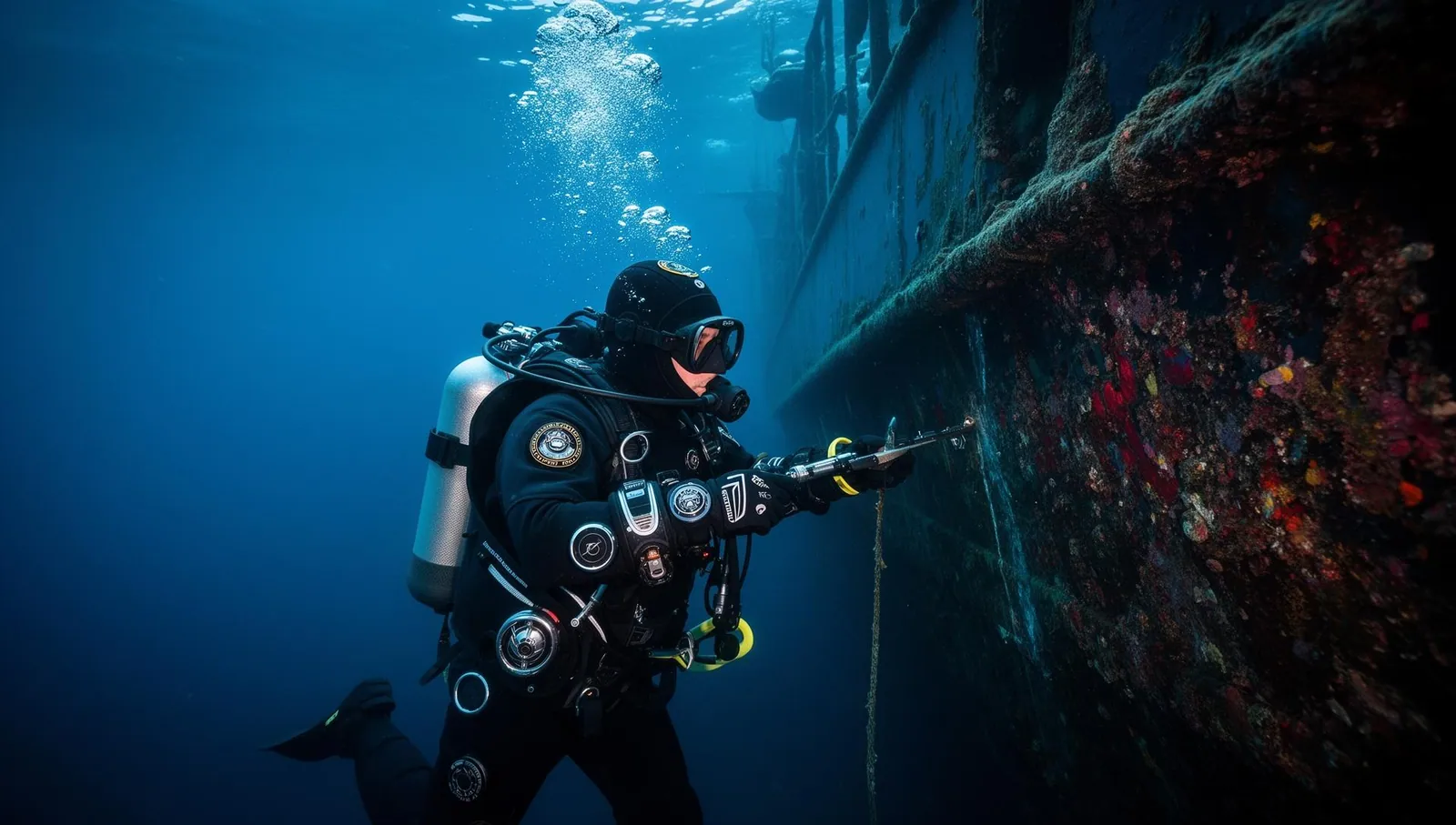 Commercial diver working underwater